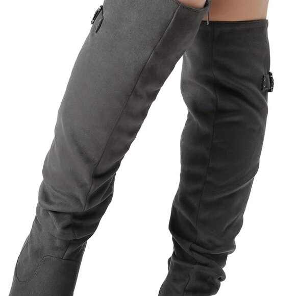 Women's Suede Over The Knee Thigh High Winter Boots Grey 11 - Picture 5 of 6